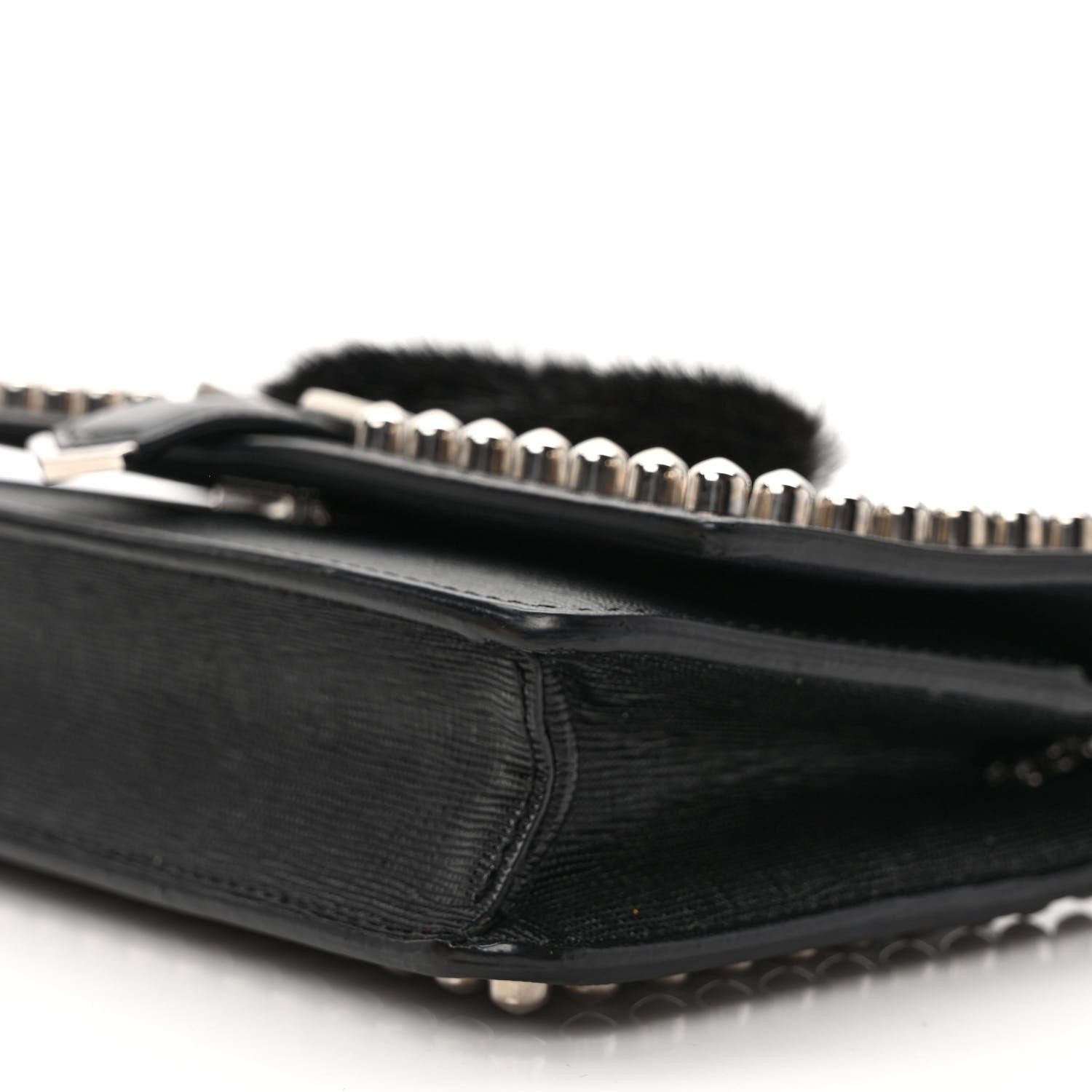 Fendi Vitello Elite Mink Fur Studded Karlito Tube Wallet on Chain Black 9 of 11