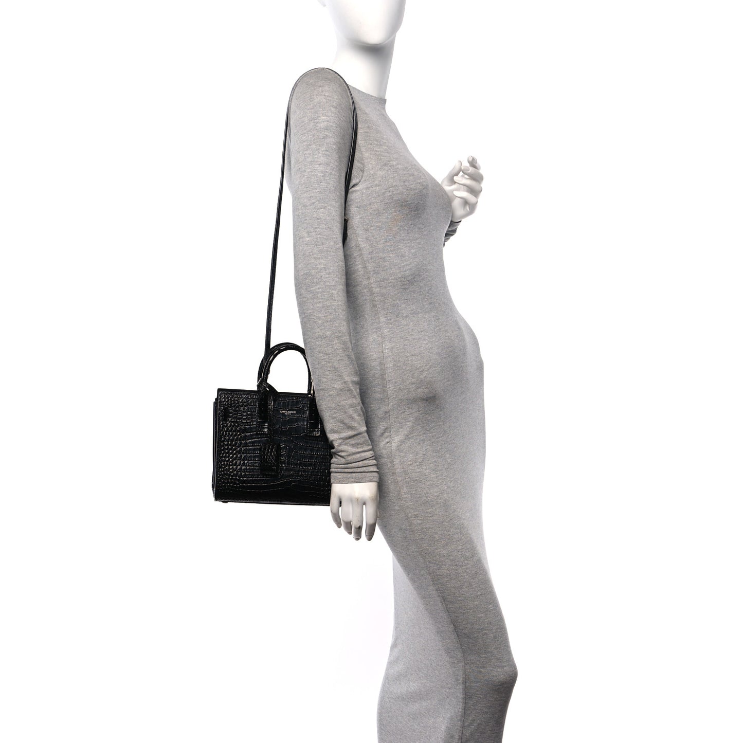 Calfskin Crocodile Embossed Nano Sac De Jour Black