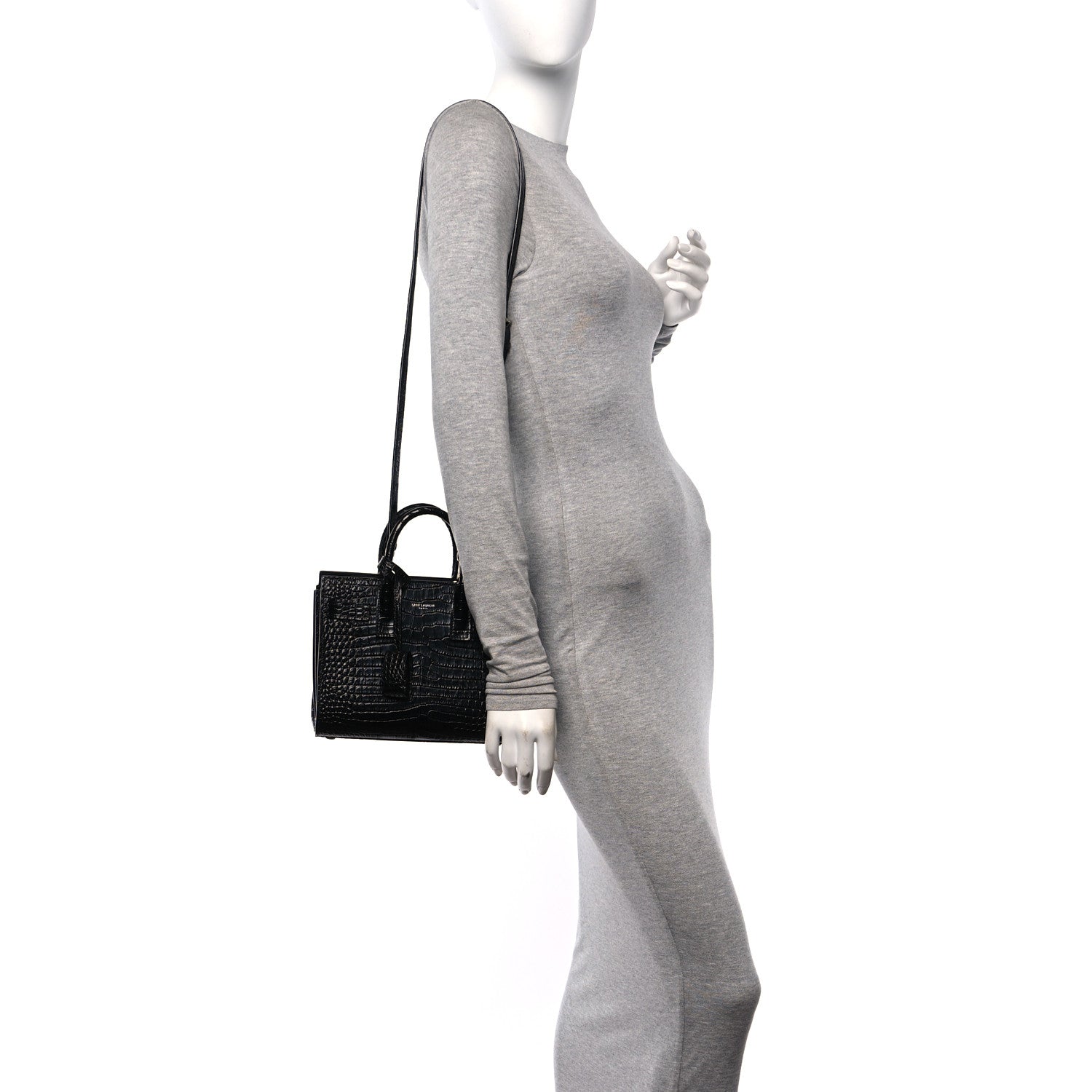 Saint Laurent Calfskin Crocodile Embossed Nano Sac De Jour Black 3 of 11