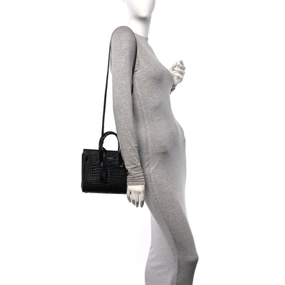 Saint Laurent Calfskin Crocodile Embossed Nano Sac De Jour Black 3 of 11