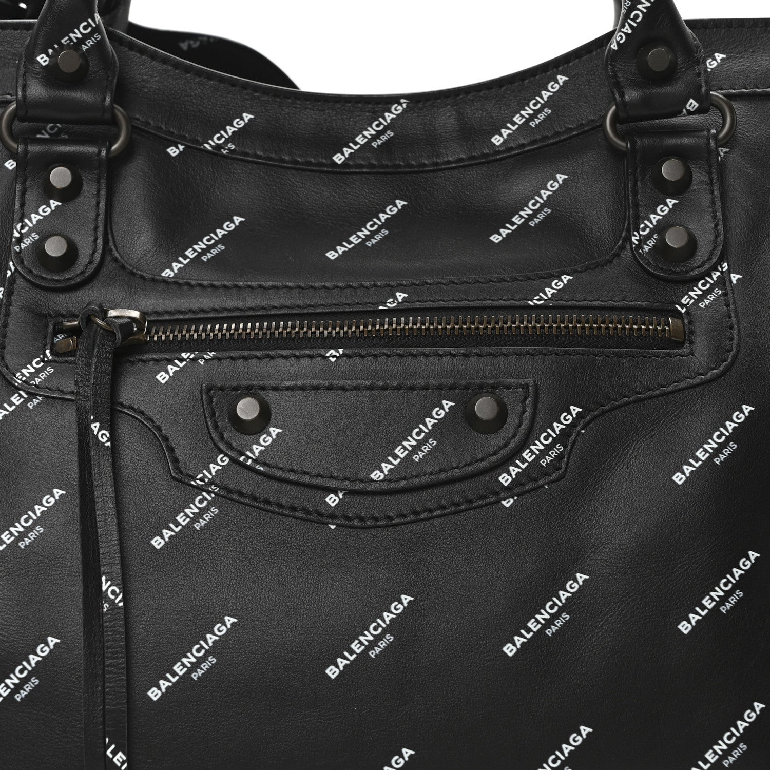 Balenciaga Veau Allover Logo Classic Hardware City Black White 9 of 11