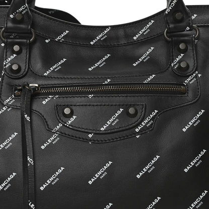 Balenciaga Veau Allover Logo Classic Hardware City Black White 9 of 11