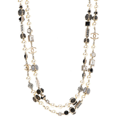 Chanel Pearl Gripoix Baguette Crystal CC Long Strand Necklace Gold 1 of 6