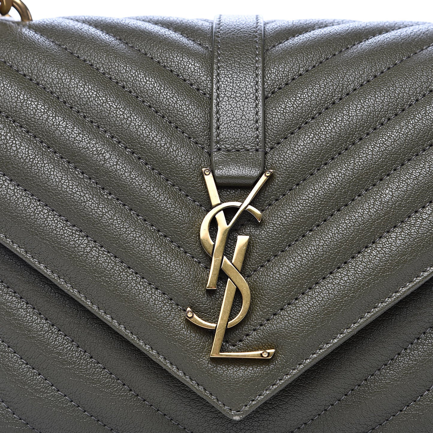Sheepskin Matelasse Chevron Monogram Medium College Bag Military Green