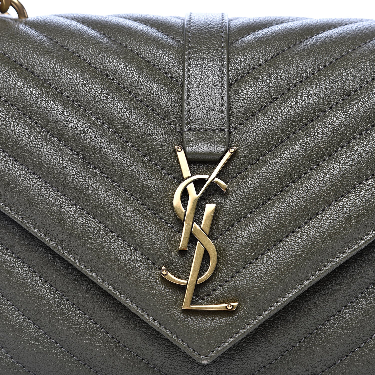 Saint Laurent Sheepskin Matelasse Chevron Monogram Medium College Bag Military Green 12 of 12
