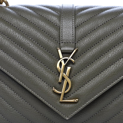 Saint Laurent Sheepskin Matelasse Chevron Monogram Medium College Bag Military Green 12 of 12