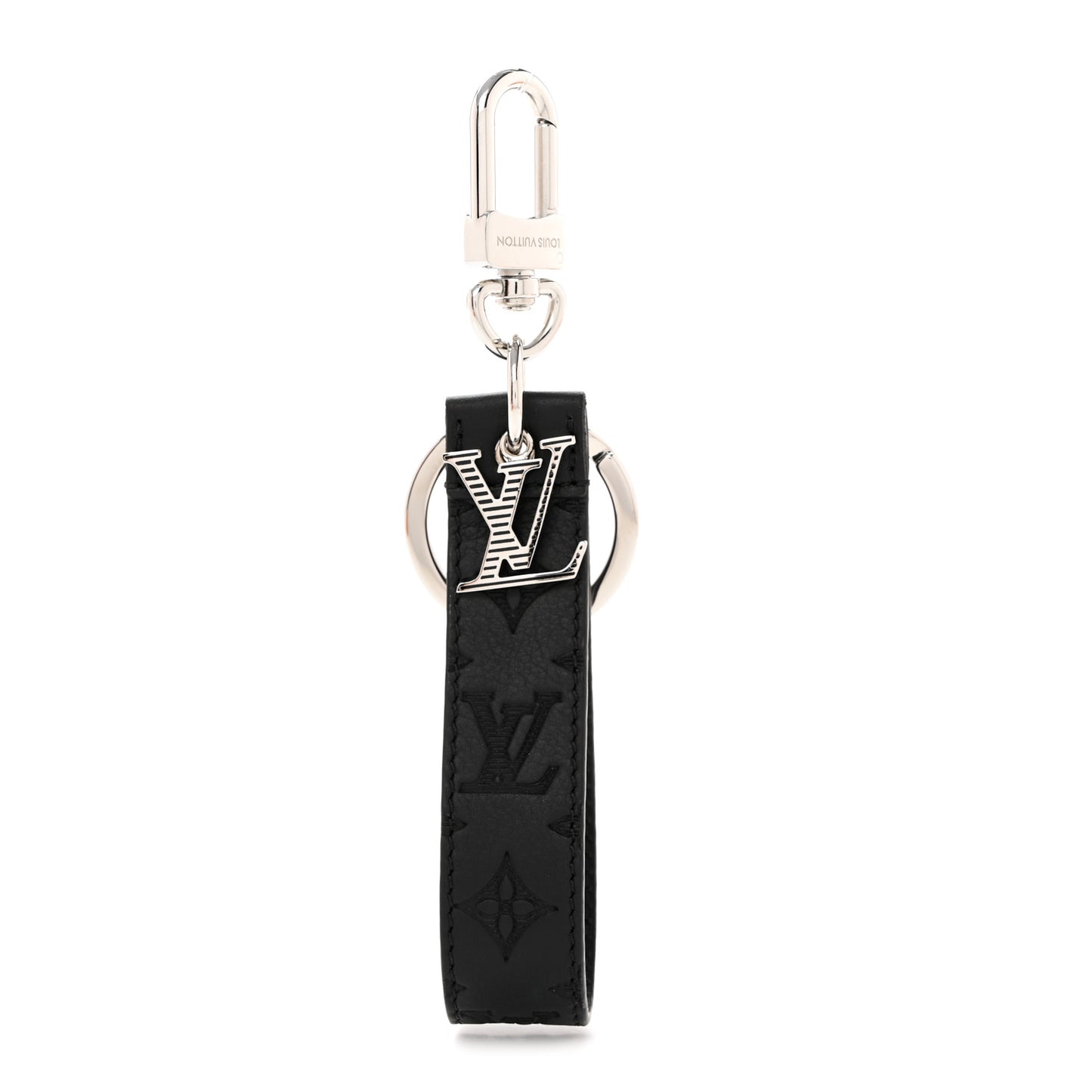 Calfskin LV Shape Dragonne Bag Charm Key Holder Black