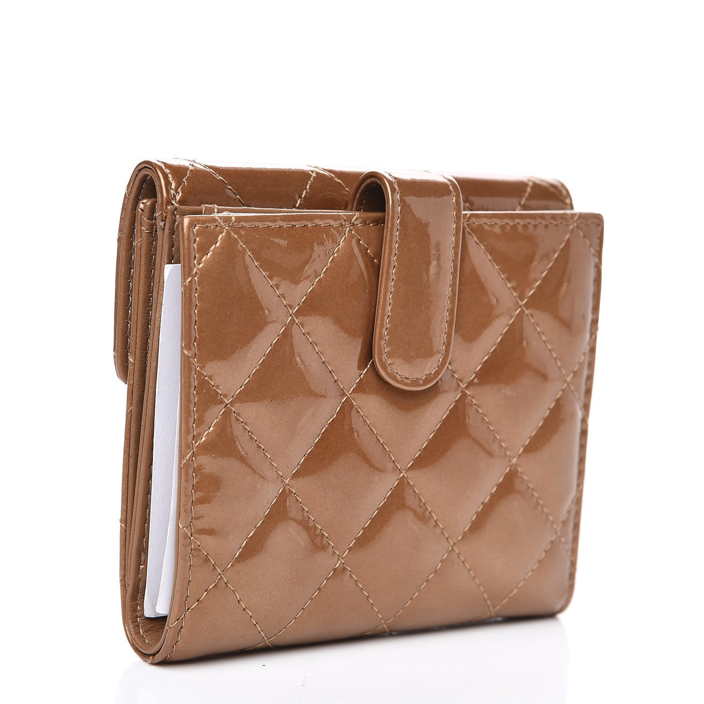 Metallic Patent Quilted Brilliant Compact Wallet Gold
