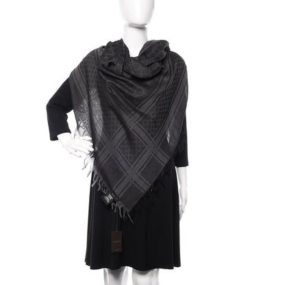 Gucci Wool Silk GG Monogram Diamante Plaid Surviee Shawl Graphite Black 2 of 5