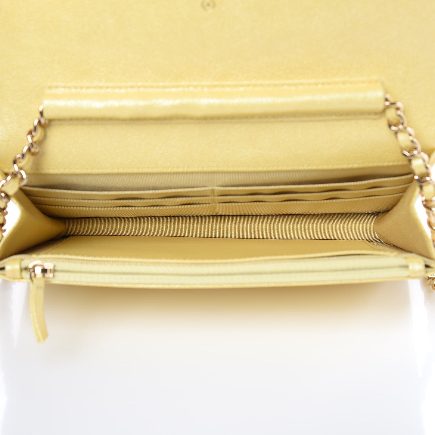 Iridescent Caviar Quilted Wallet on Chain WOC Yellow