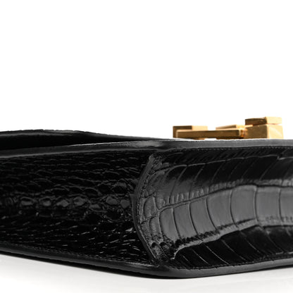 Saint Laurent Calfskin Crocodile Embossed Carre Satchel Black 9 of 10