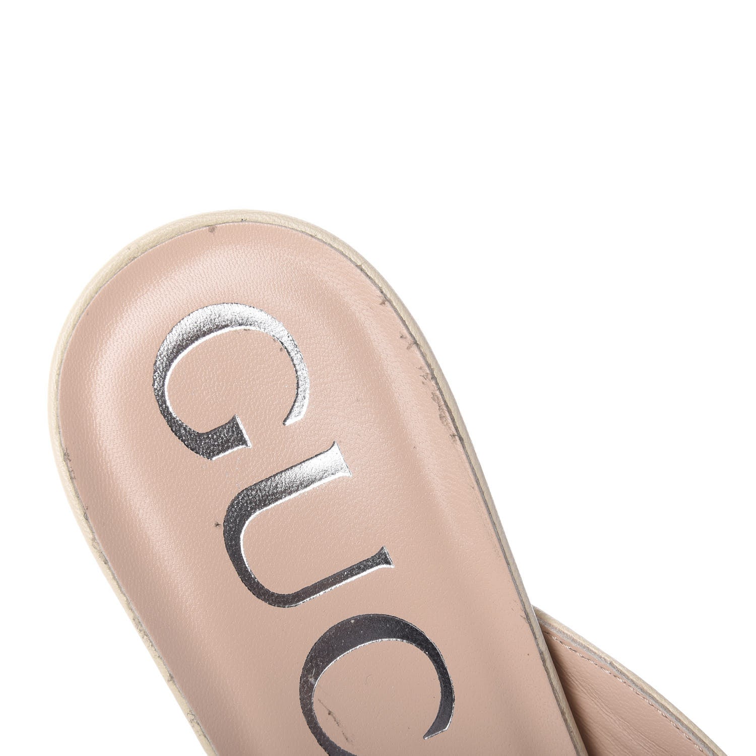 Gucci Malaga Kid Sylvie Web Cross Strap Mid-Heel Slides 39.5 Vintage White 9 of 11