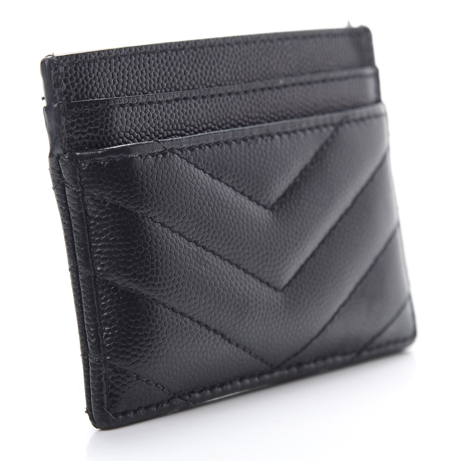 Saint Laurent Grain De Poudre Matelasse Chevron Monogram Credit Card Case Black 3 of 12