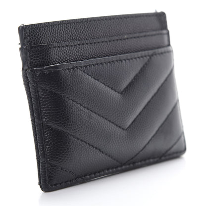 Saint Laurent Grain De Poudre Matelasse Chevron Monogram Credit Card Case Black 3 of 12