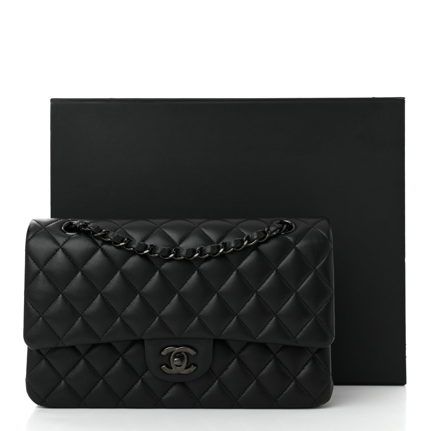 Lambskin Quilted Medium Double Flap So Black