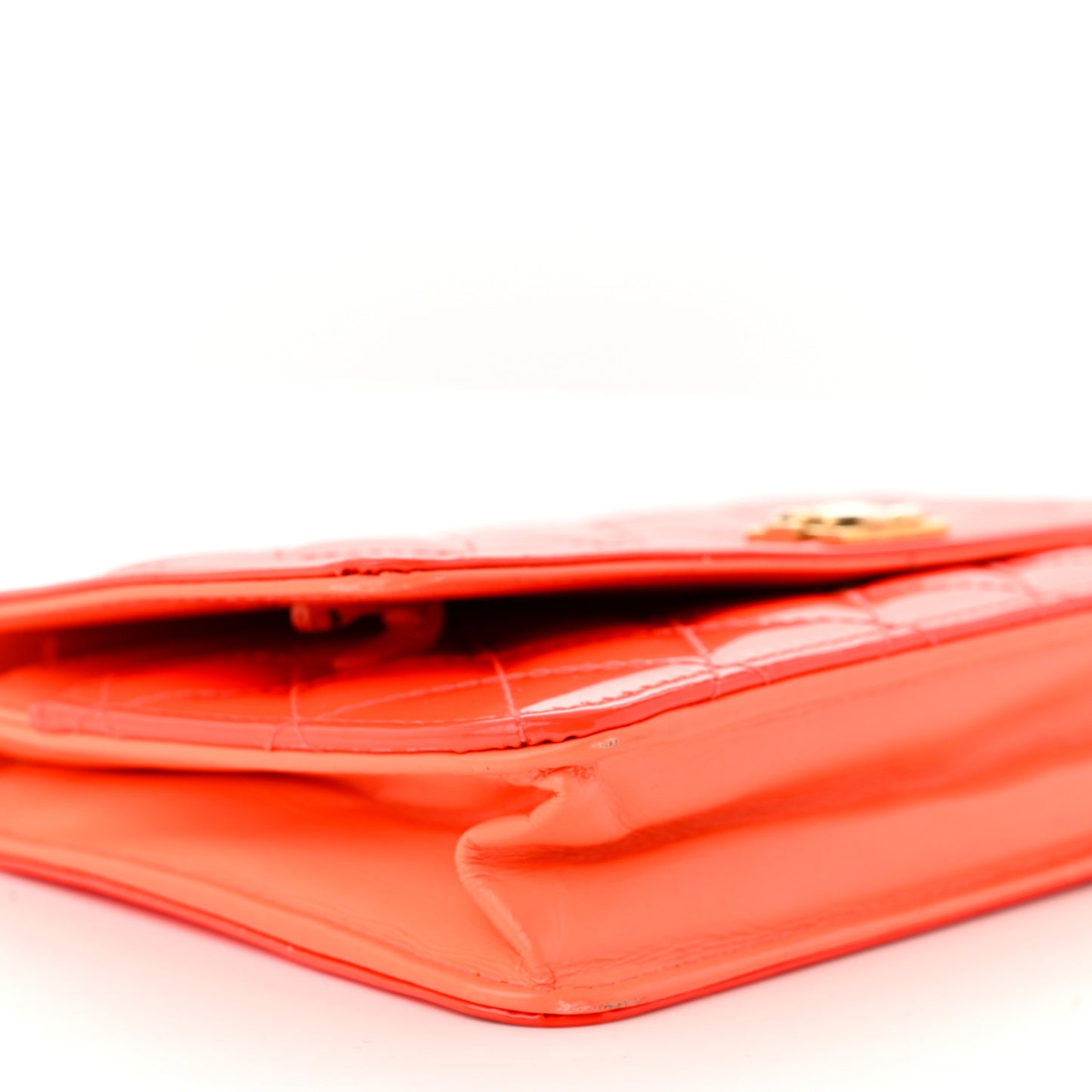 Patent Calfskin Quilted Boy Wallet On Chain WOC Orange