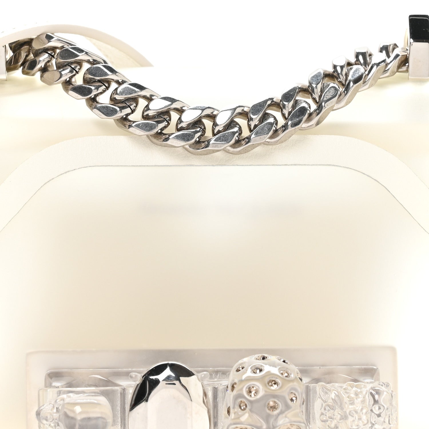 Alexander McQueen Polyurethane Calfskin Transparent Jeweled Knuckle Satchel Clear White 7 of 9