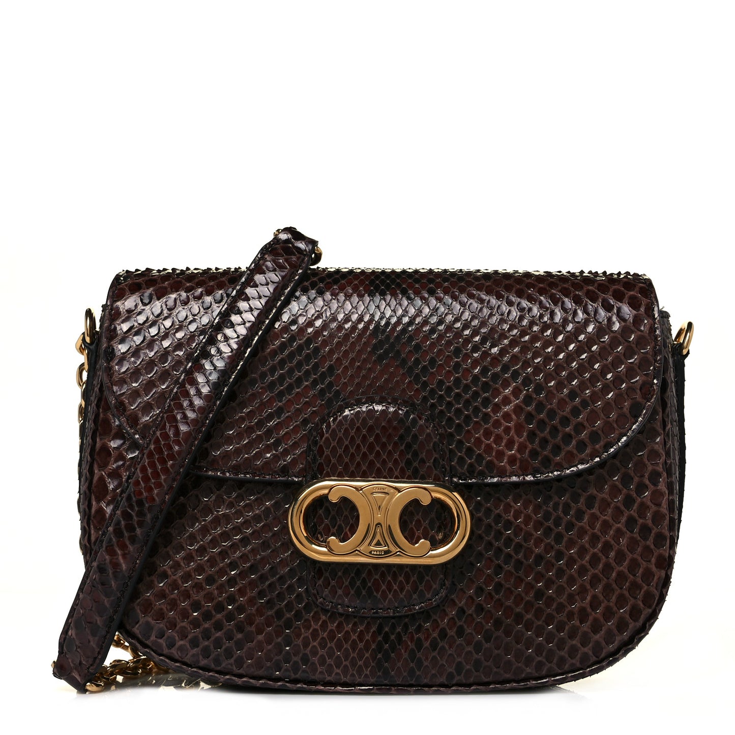 Celine Snakeskin Medium Chain Maillon Triomphe Brown 982354