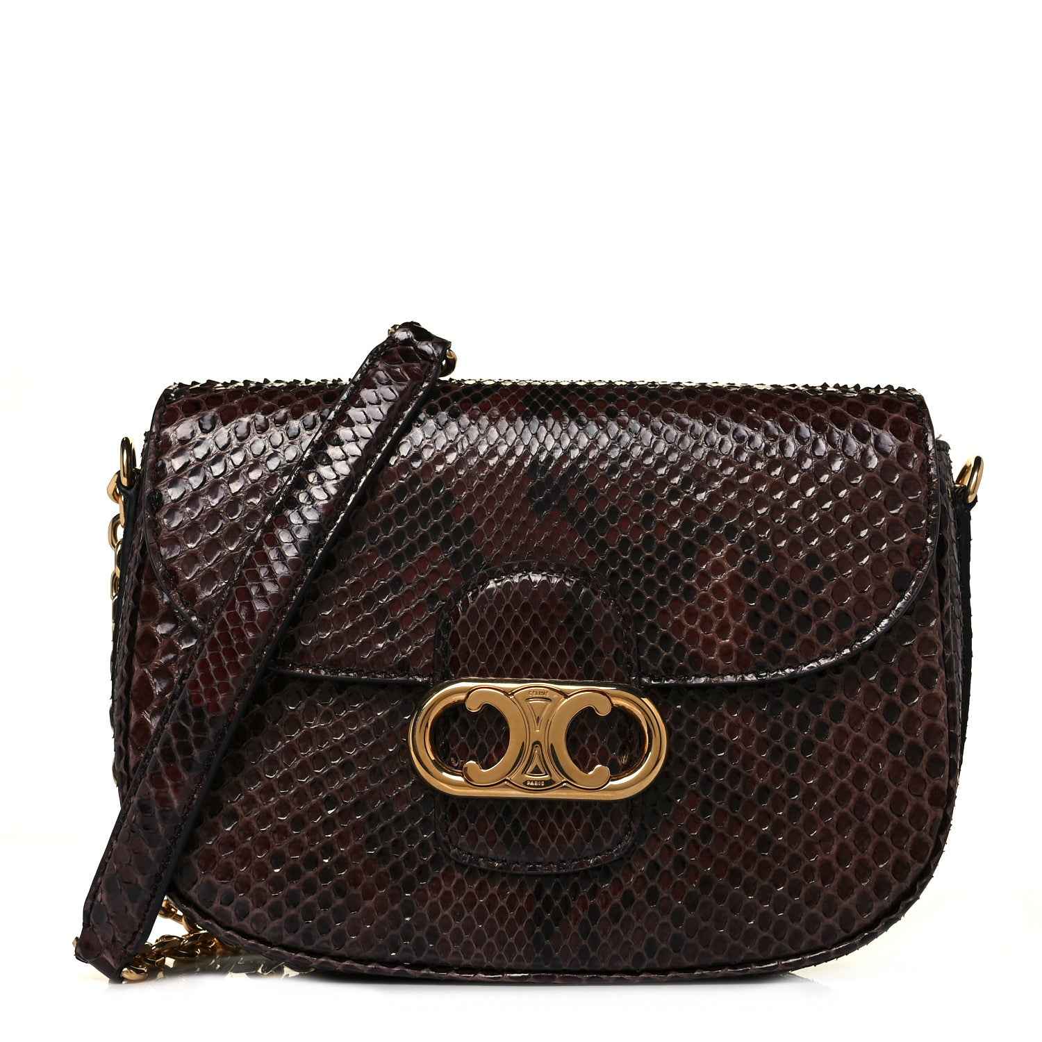 Celine Snakeskin Medium Chain Maillon Triomphe Brown 1 of 7