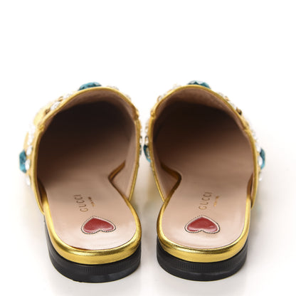Gucci Metallic Nappa Crystal Womens Princetown Slippers 37.5 Gold 5 of 10