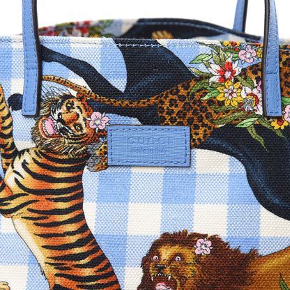 Gucci Canvas Kids Felines Vichy Print Tote Clear Sky Blue 10 of 10