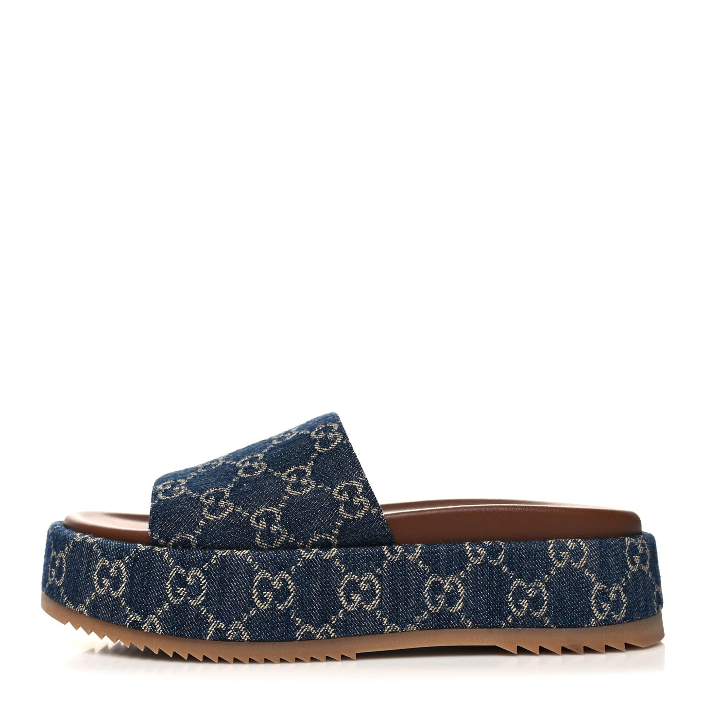 New Denim GG Monogram Angelina Platform 55mm Slide Sandals 41 Blue Tea