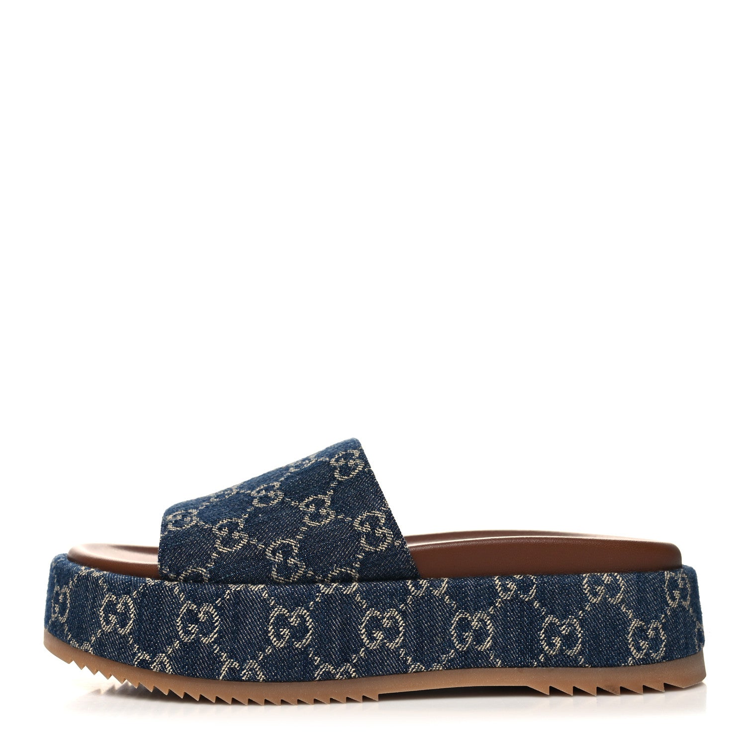 Gucci New Denim GG Monogram Angelina Platform 55mm Slide Sandals 41 Blue Tea 1 of 8