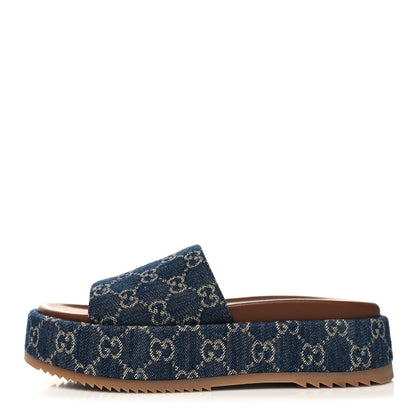 Gucci New Denim GG Monogram Angelina Platform 55mm Slide Sandals 41 Blue Tea 1 of 8