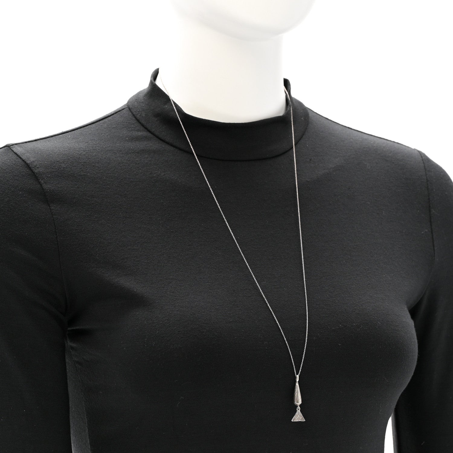 Saint Laurent Brass Triangle Pendant Long Necklace Oxidized Silver 2 of 6