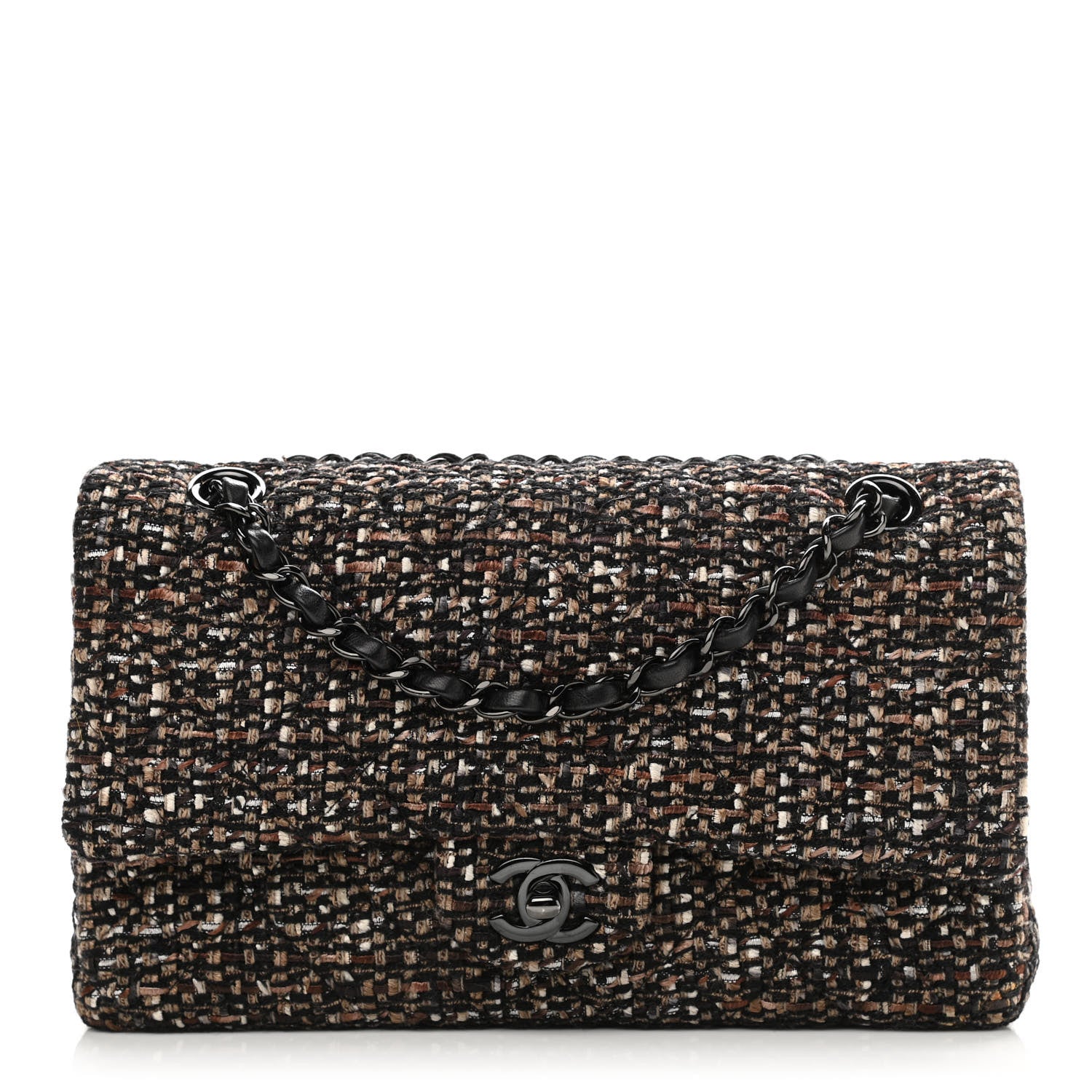 Chanel Tweed Quilted Medium Double Flap Brown 1 of 23
