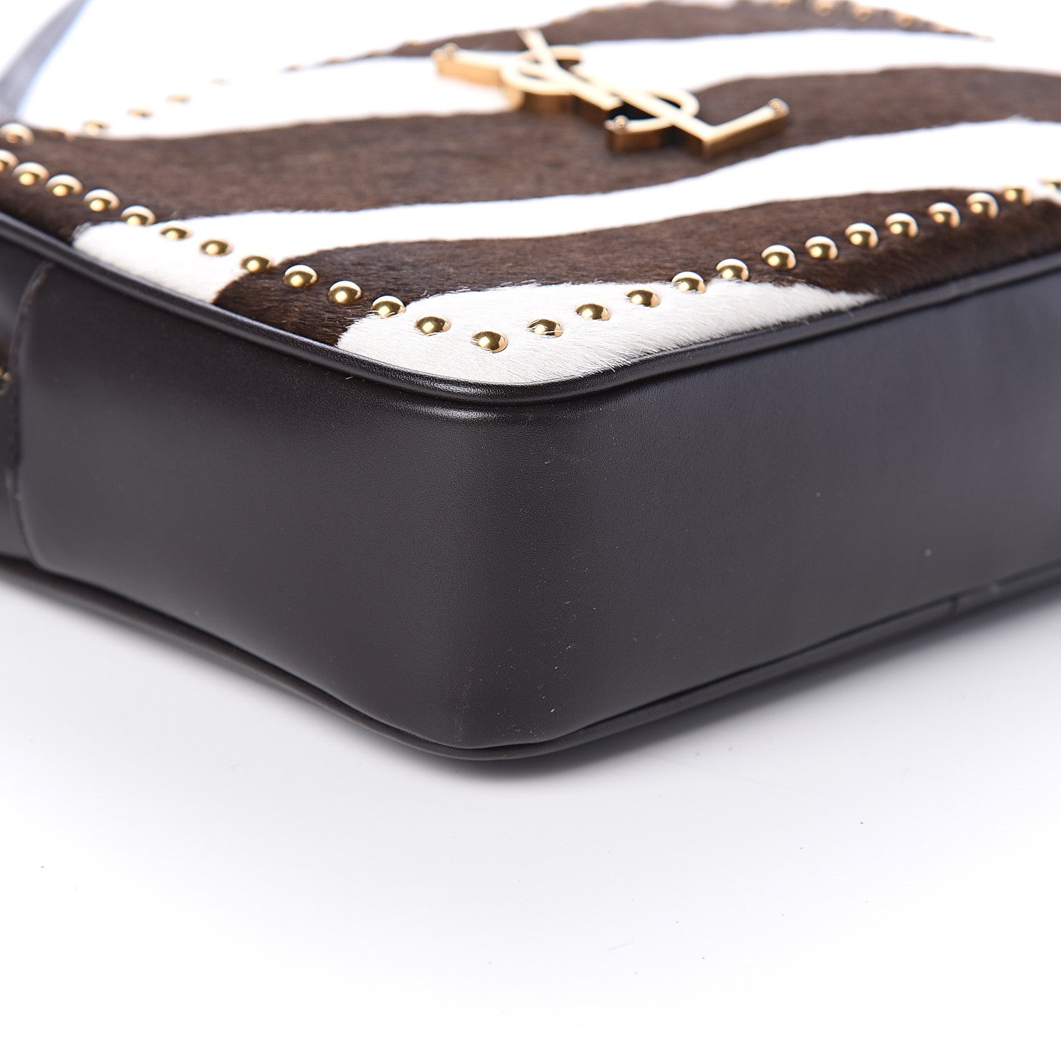 Saint Laurent Pony Hair Calfskin Studded Monogram Lou Camera Bag Dusty White Brown 6 of 7