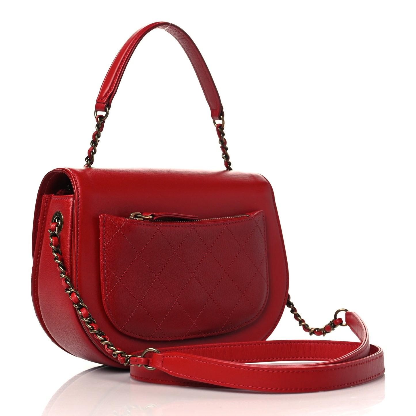 Shiny Calfskin Goatskin Quilted Small Coco Curve Messenger Flap Red