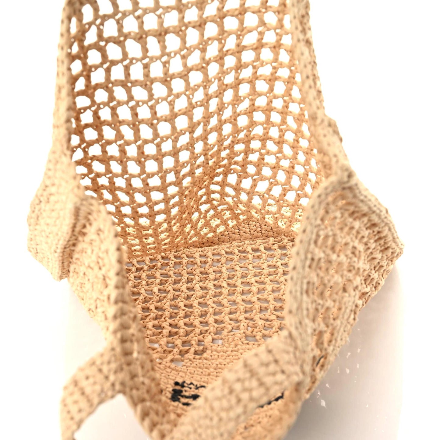 Yarn Raffia Effect Crochet Logo Embroidered Tote Bag Naturale