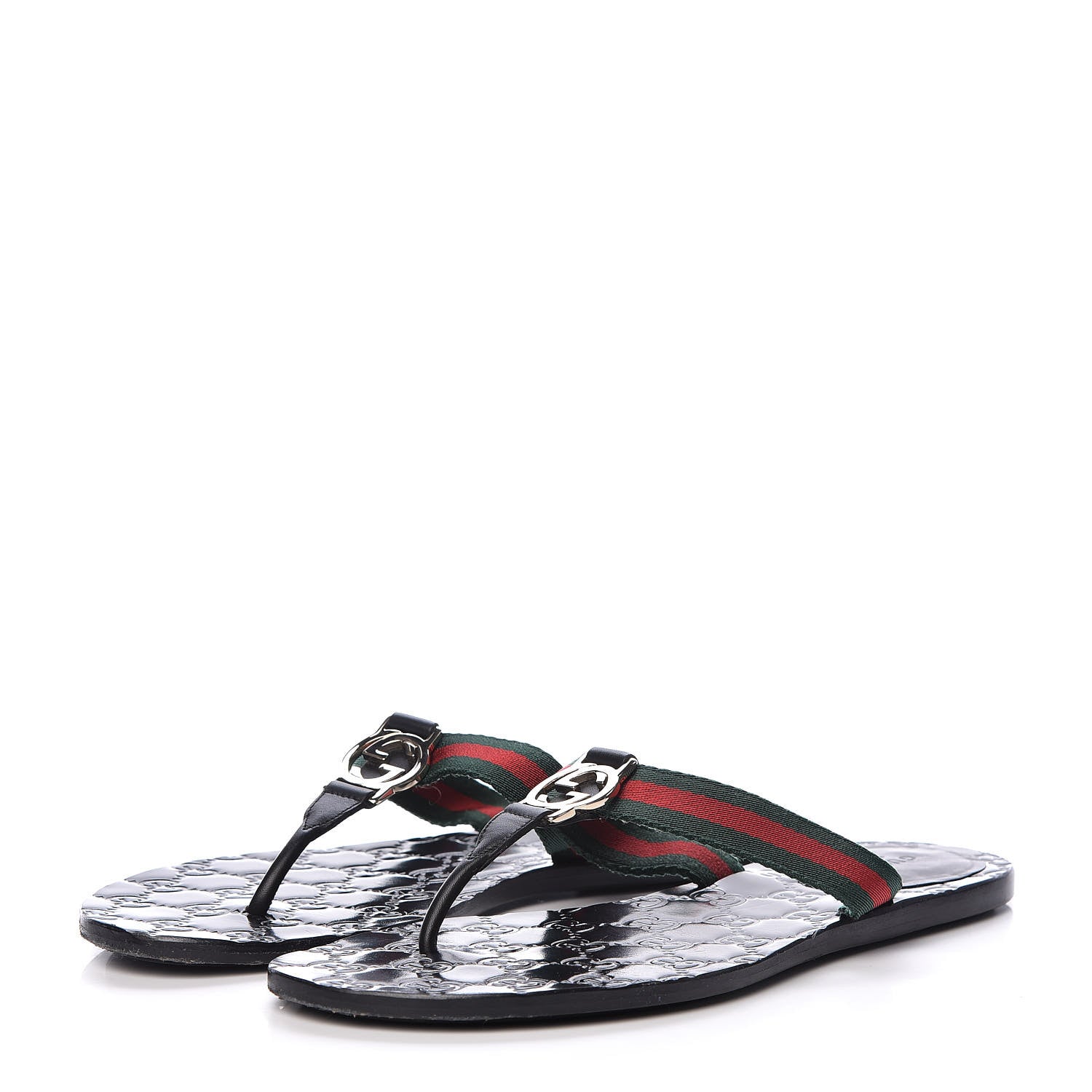 Gucci Nylon Guccissima Web Womens Thong Sandals 39 Green Red Black 3 of 8