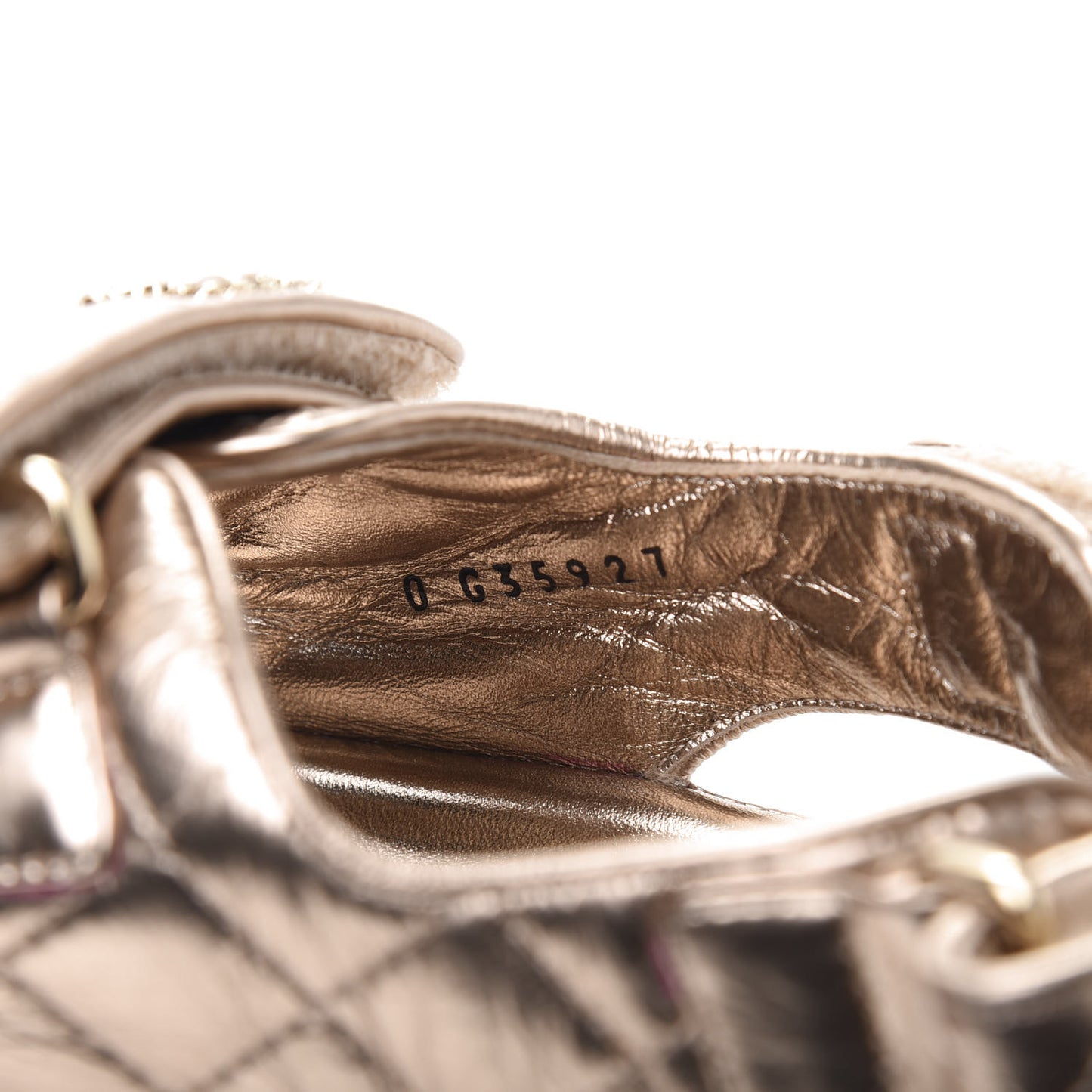 Iridescent Lambskin Quilted Velcro Dad Sandals 39.5 Light Bronze