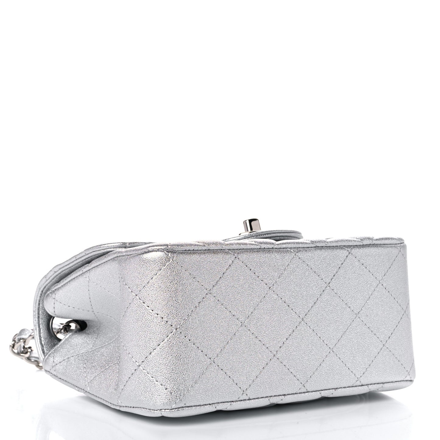 Metallic Lambskin Quilted Mini Square Flap Silver