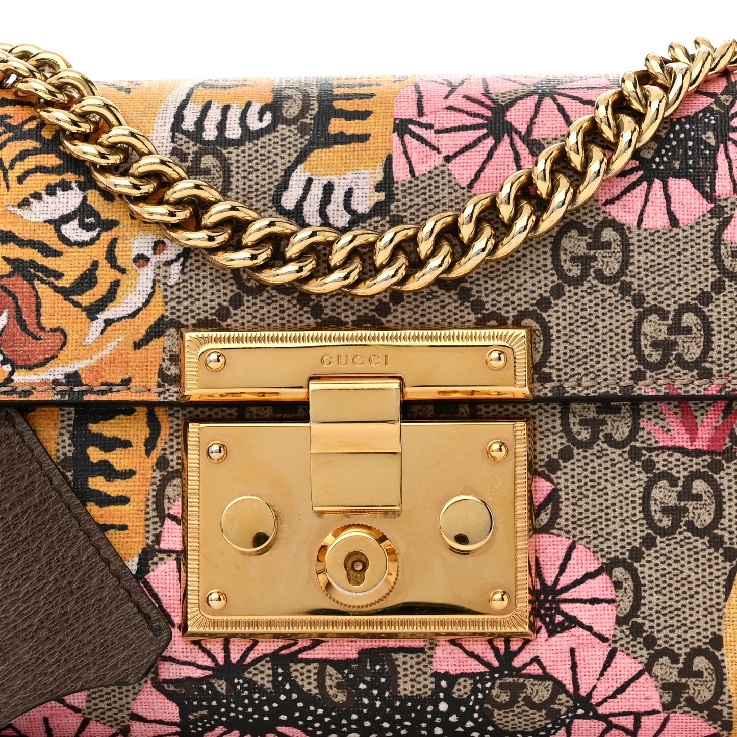 GG Supreme Monogram Bengal Small Padlock Shoulder Bag Beige Pink