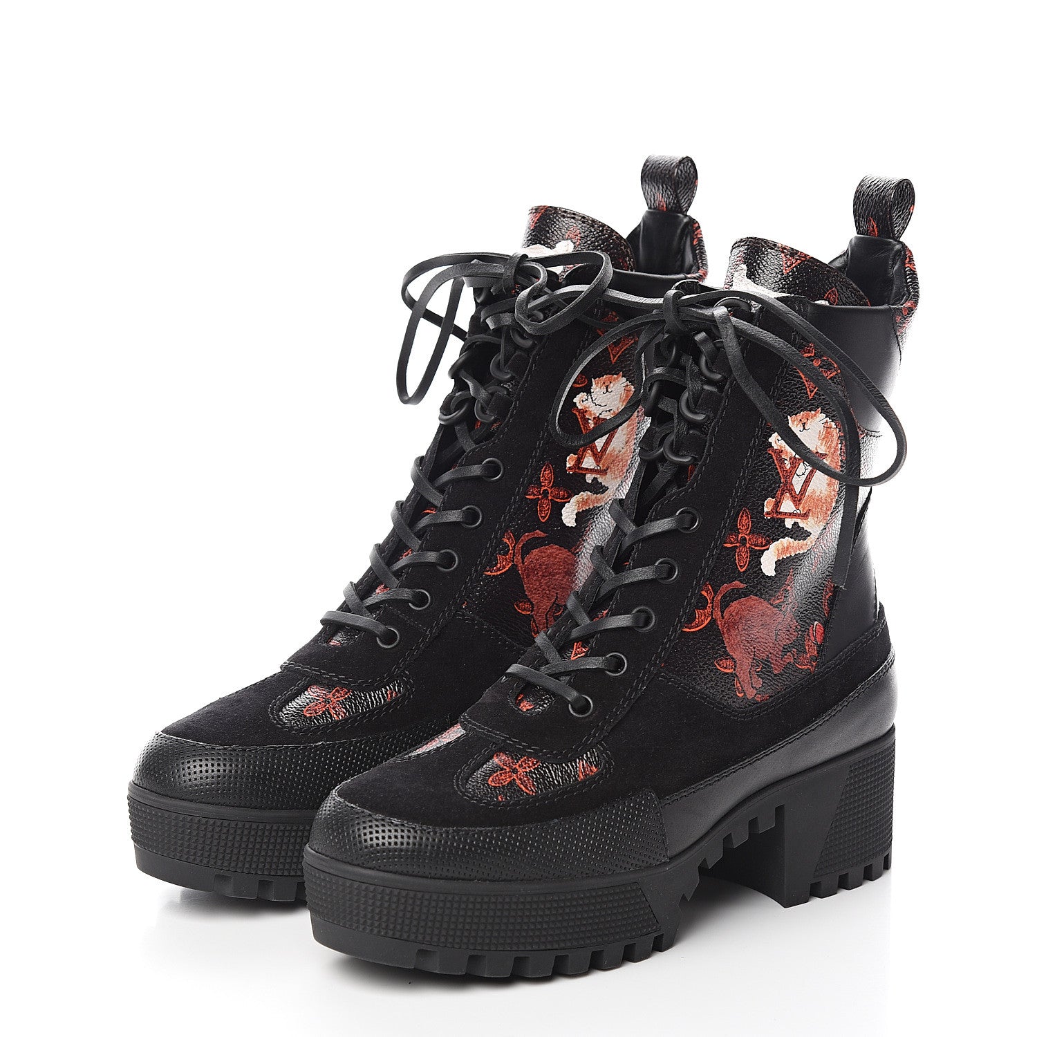 Louis Vuitton Suede Calfskin Catogram Laureate Platform Desert Boots 36.5 Black Marron 3 of 8