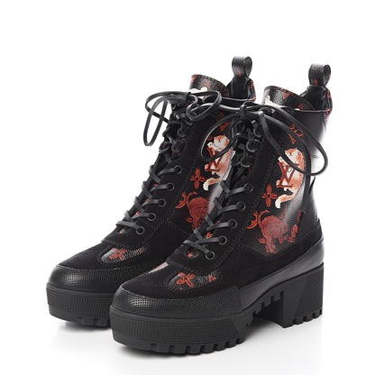 Louis Vuitton Suede Calfskin Catogram Laureate Platform Desert Boots 36.5 Black Marron 3 of 8