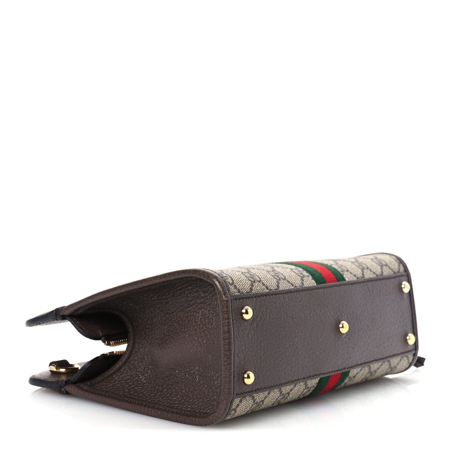GG Supreme Monogram Textured Dollar Calfskin Web Small Ophidia Slip Handle Tote Beige Ebony New Acero