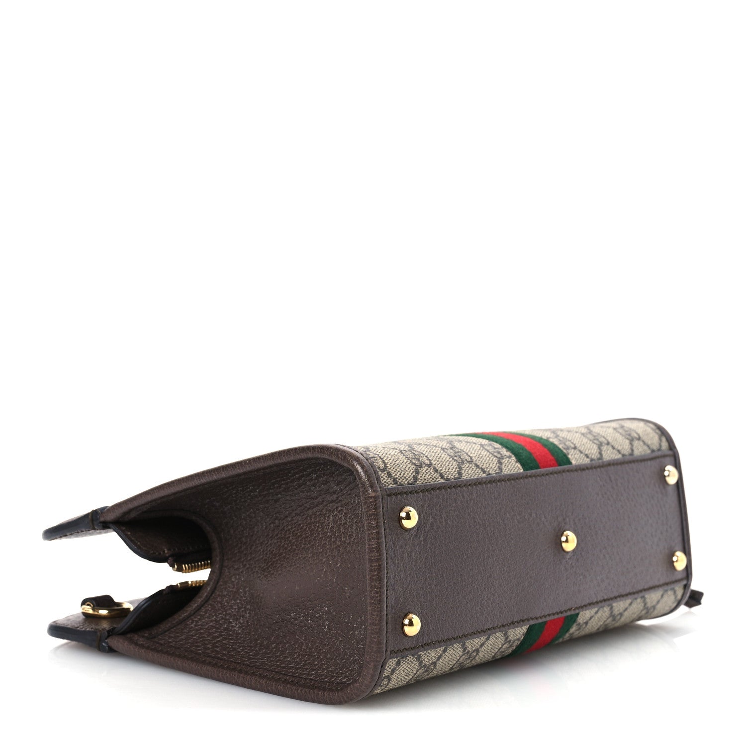 Gucci GG Supreme Monogram Textured Dollar Calfskin Web Small Ophidia Slip Handle Tote Beige Ebony New Acero 4 of 13