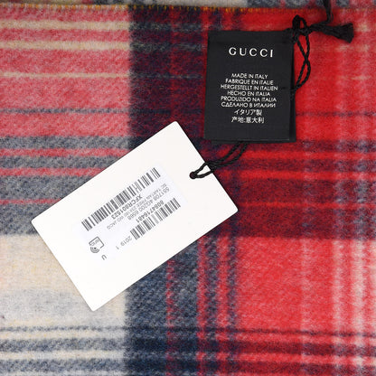 Gucci Wool GG Monogram Plaid Tartan Free Scarf Navy Red 4 of 4
