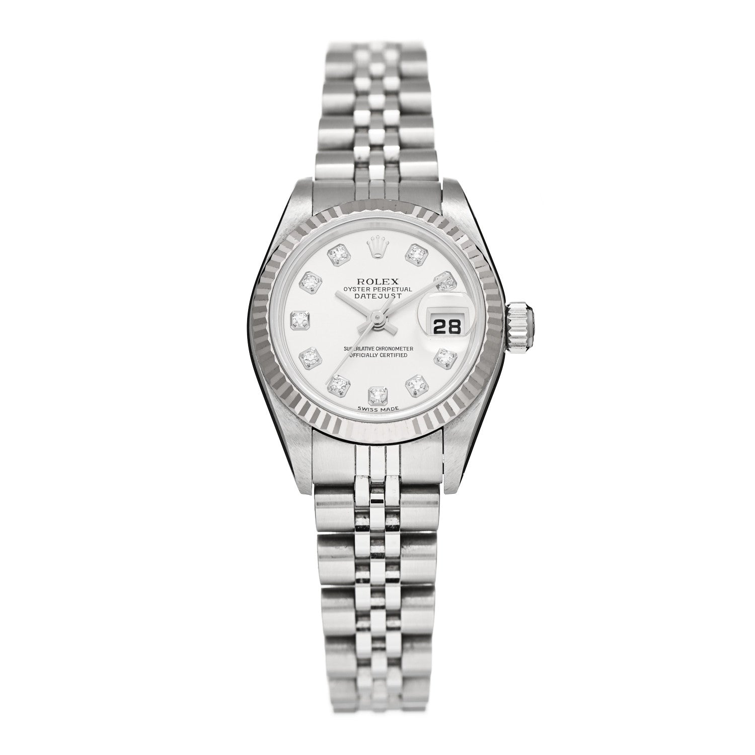 Rolex Stainless Steel 18K White Gold Diamond 26mm Oyster Perpetual Datejust Watch White 79174 1 of 4