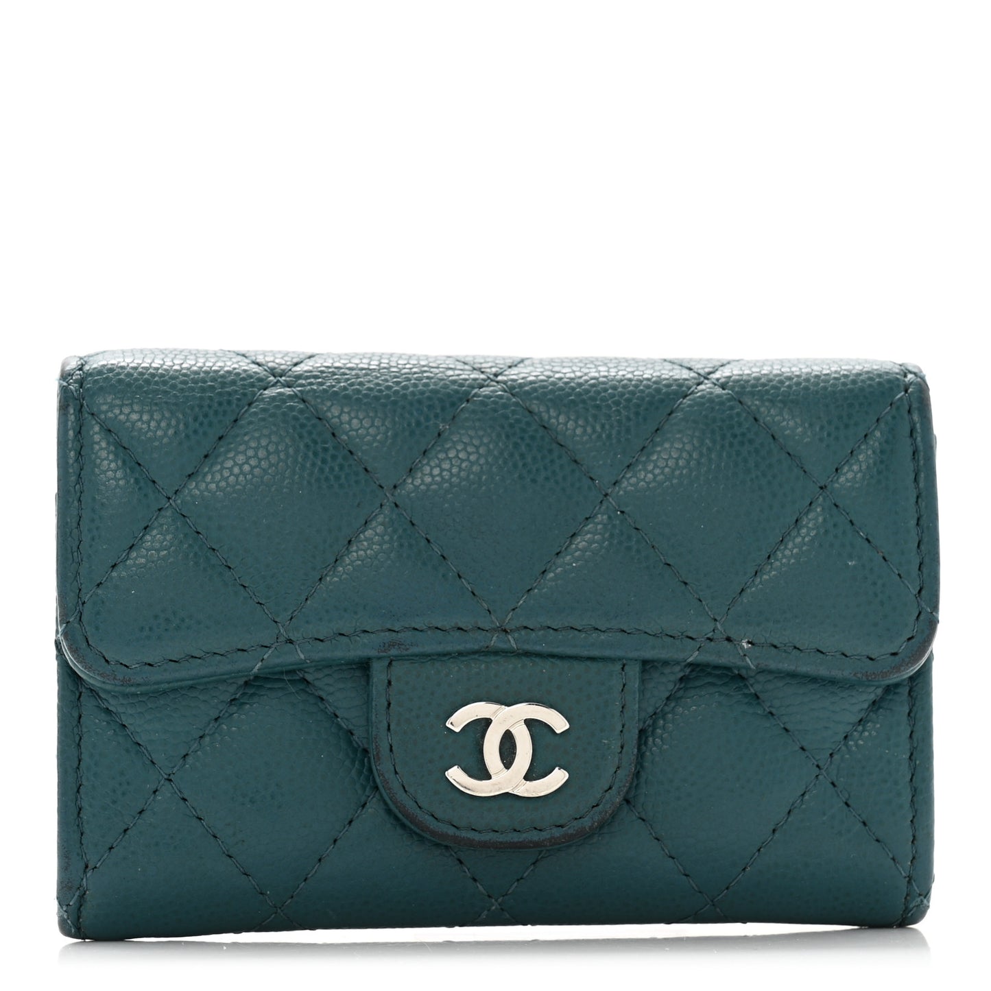 Caviar Quilted Flap Card Holder Turquoise