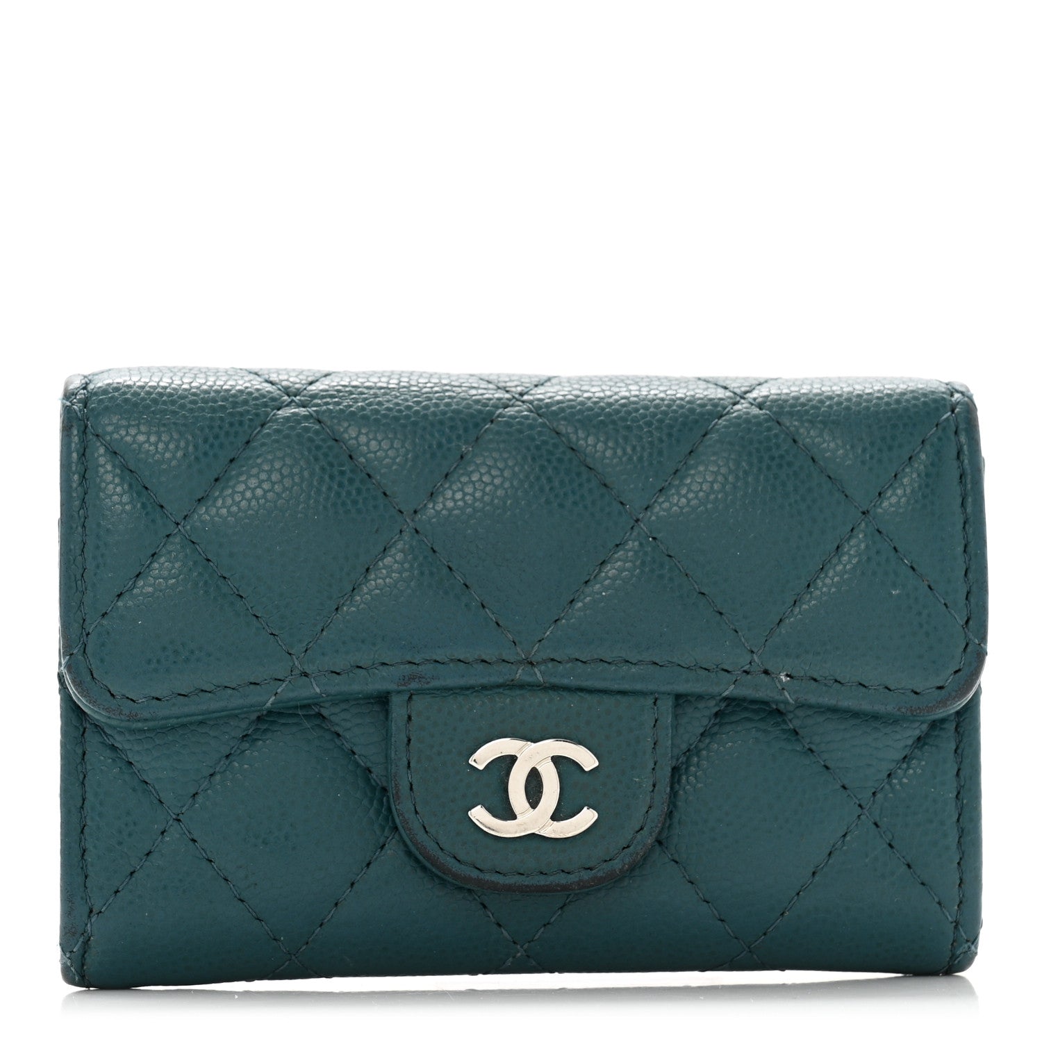Chanel Caviar Quilted Flap Card Holder Turquoise 1 of 14