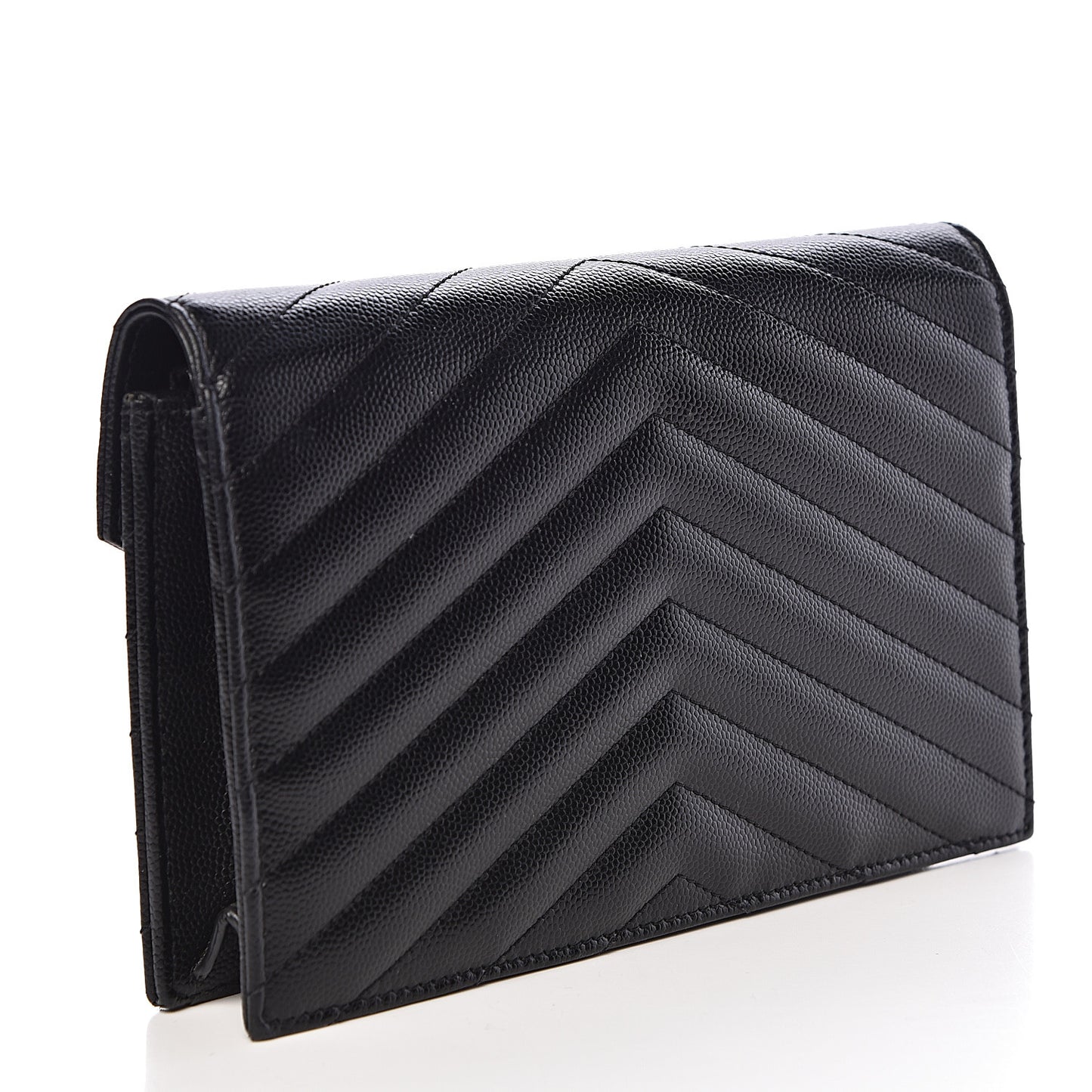 Grain De Poudre Matelasse Chevron Monogram Envelope Chain Wallet Black