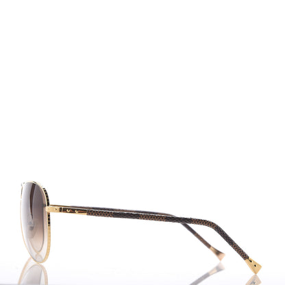 Louis Vuitton Damier Ebene Conspiration Pilote Aviator Sunglasses Z0202U Gold 2 of 6