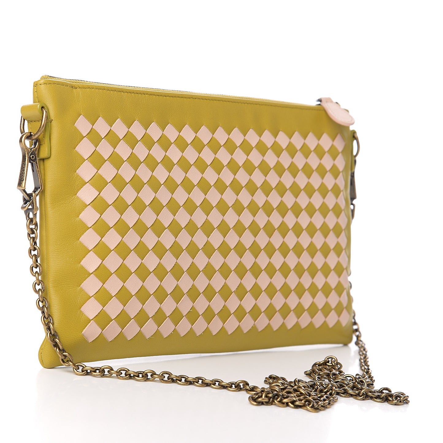 Nappa Intrecciato Checker Chain Wallet Chamomile
