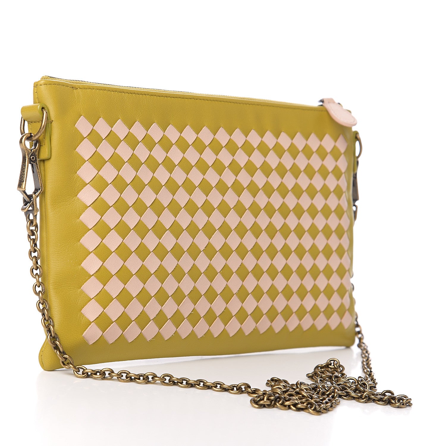 Bottega Veneta Nappa Intrecciato Checker Chain Wallet Chamomile 2 of 9