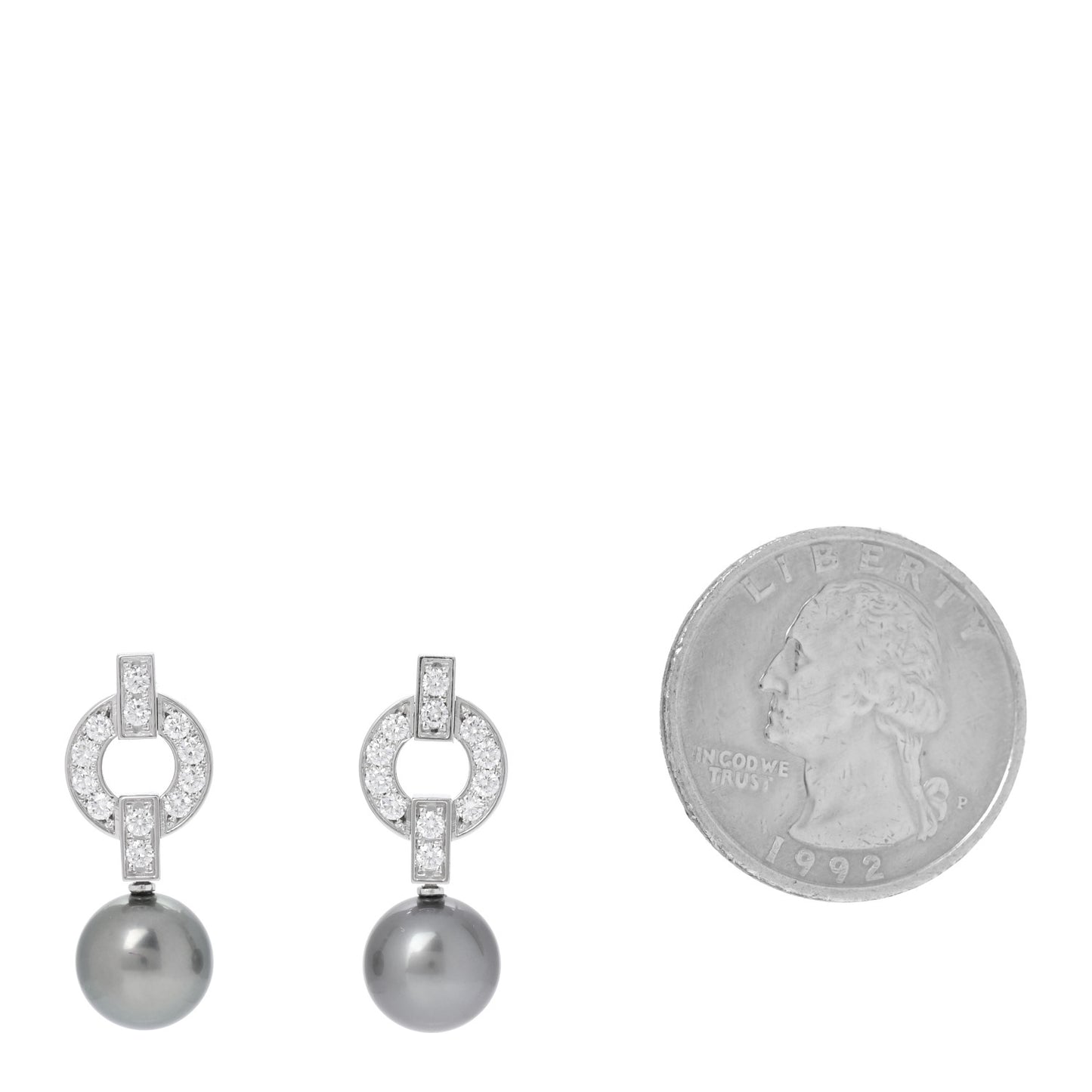 18K White Gold Diamond Cultured Akoya Pearl 9mm Himalia Earrings